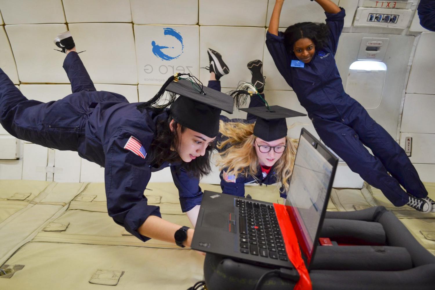 You'll have out-of-this-world opportunities, like these student researchers donning their graduation caps for one last zero-g flight befo...